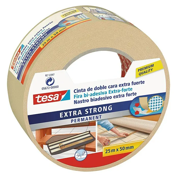 Tesa Cinta de doble cara Extra Fuerte Moquetas - 25 m x 50 mm