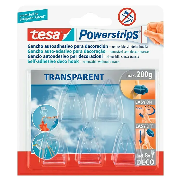 Tesa Powerstrips Gancho de fijación deco XL - Transparente, 5 ud.