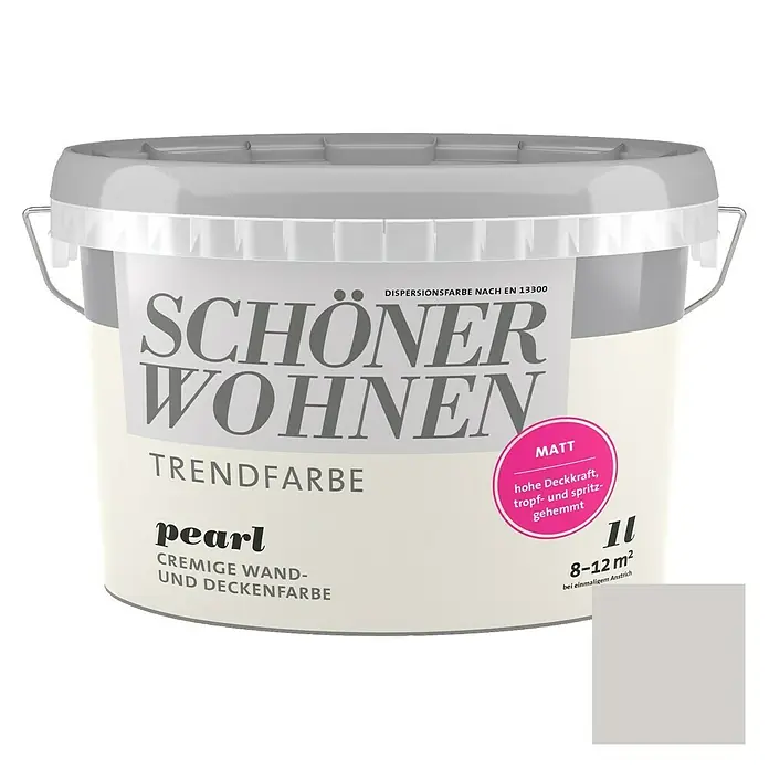 SCHÖNER WOHNEN-Farbe Wandfarbe Trendfarbe - Pearl, 1 l, Matt, Konservierungsmittelfrei - Vorderansicht