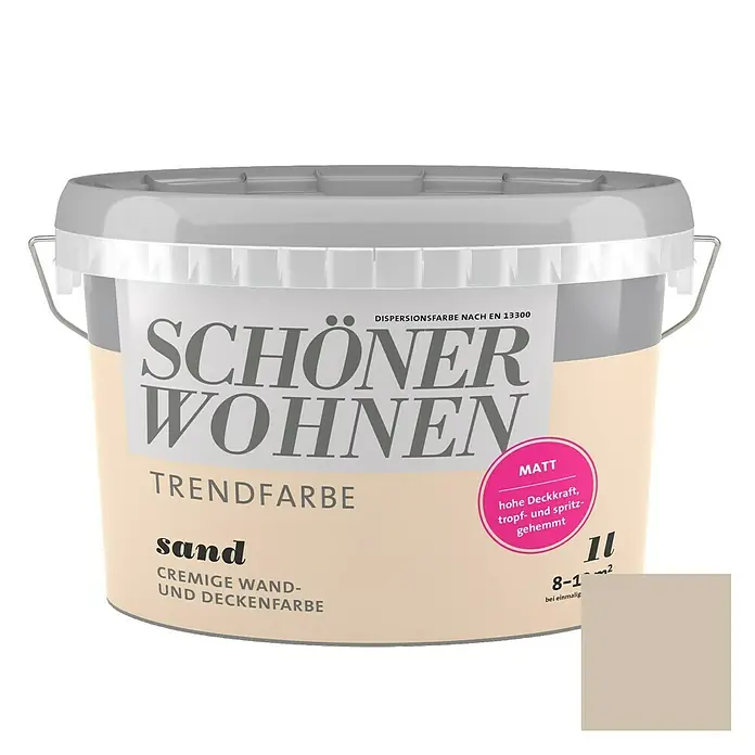 SCHÖNER WOHNEN-Farbe Wandfarbe Trendfarbe - Sand, 1 l, Matt, Konservierungsmittelfrei - Vorderansicht