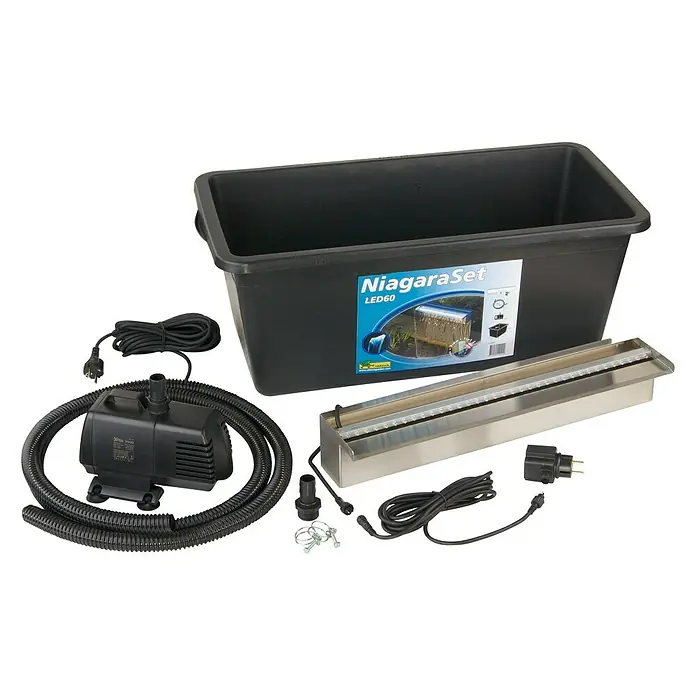 Ubbink Einbau-Wasserfall Niagara LED 60 Set - 12,5 x 60 x 10 cm, Edelstahl, Leuchtmittel: LED - Ansicht von oben