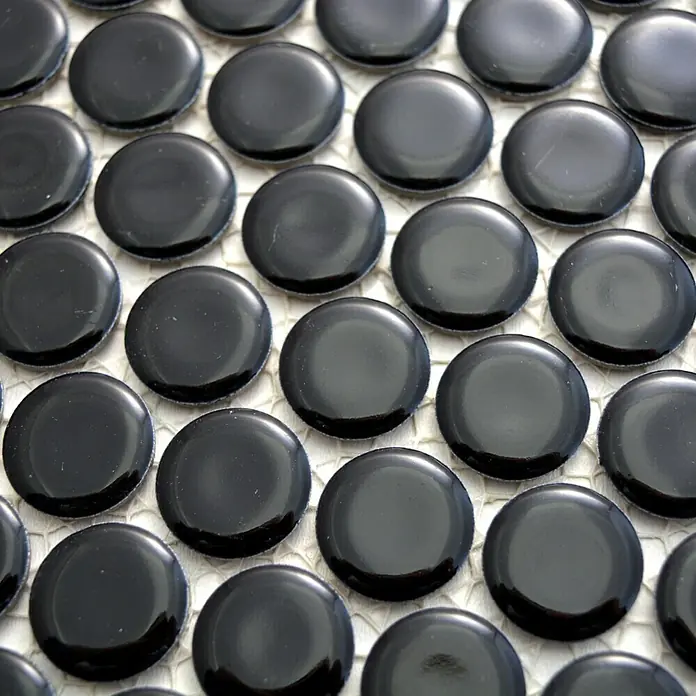 Mosaikfliese Knopf Uni 890 - 31,9 x 30,6 cm, Schwarz, Glänzend - Detailaufnahme