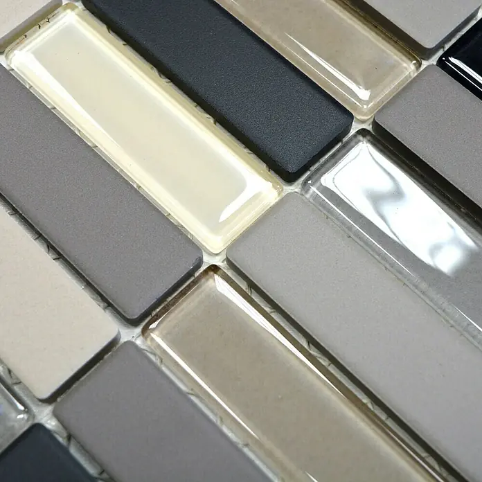 Mosaikfliese Stäbchen Mix CU ST G61 - 29,7 x 29 cm, Beige/Grau, Matt - Detailaufnahme