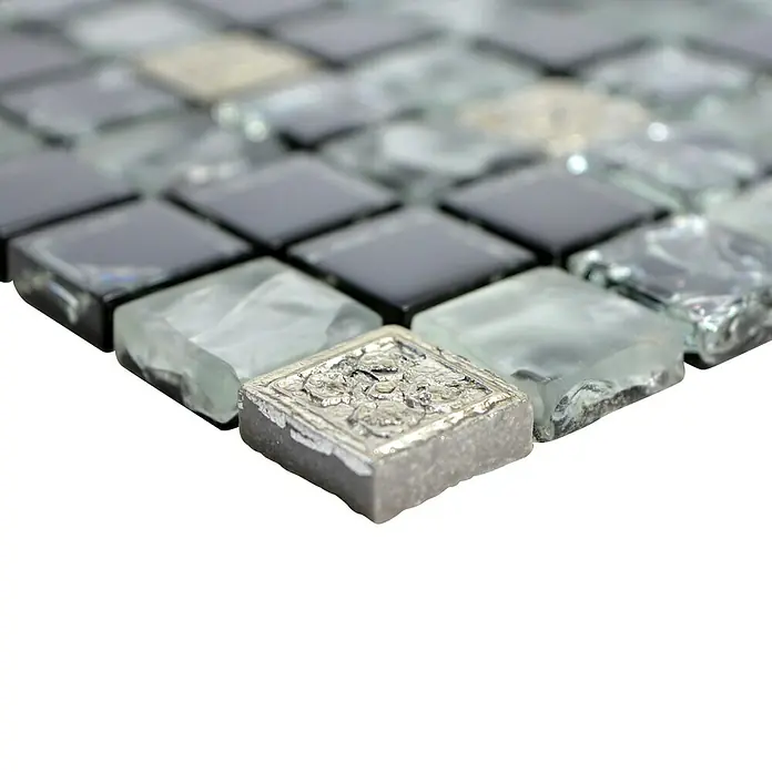 Mosaikfliese Quadrat Crystal Mix XIC 1928 - 30 x 30 cm, Grau/Schwarz, Matt - Detailaufnahme