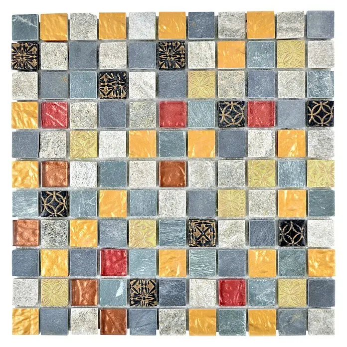 Mosaikfliese Quadrat Crystal Mix XCM CR47 - 30 x 30 cm, Grau/Schwarz, Glänzend - Ansicht von oben