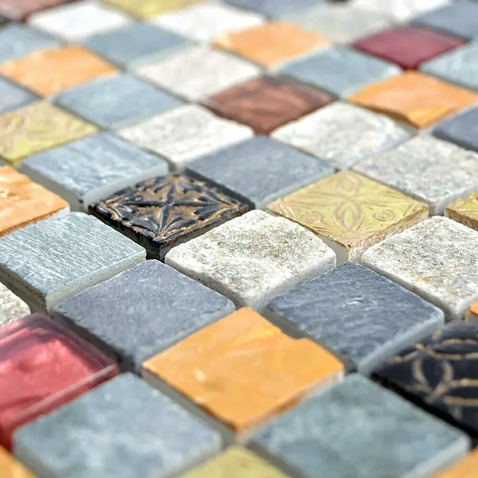 Mosaikfliese Quadrat Crystal Mix XCM CR47 - 30 x 30 cm, Grau/Schwarz, Glänzend - Detailaufnahme