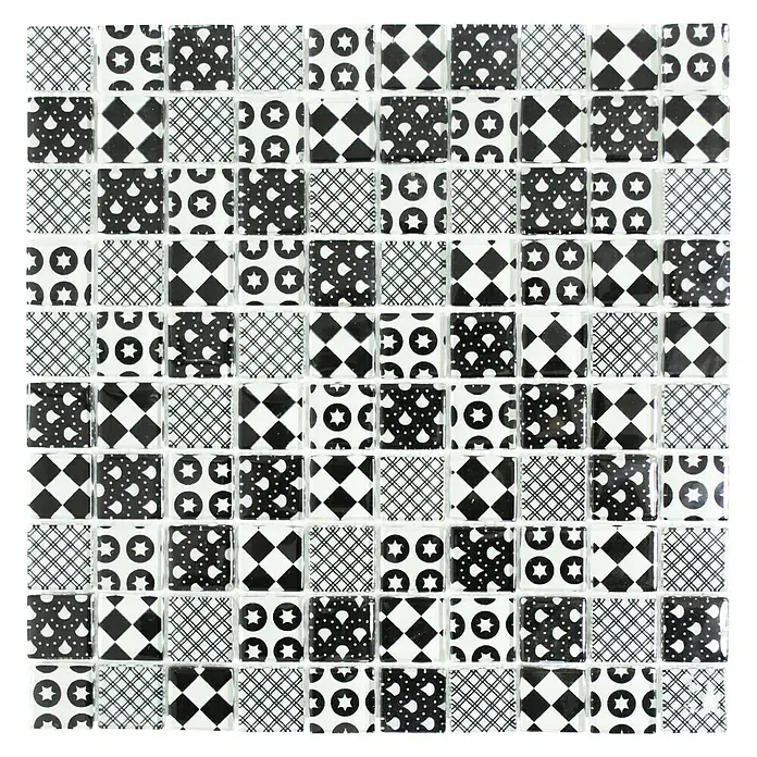 Mosaikfliese Quadrat Crystal Mix XCM 8OP5 - 31,8 x 31,8 cm, Schwarz/Weiß, Glänzend - Ansicht von oben
