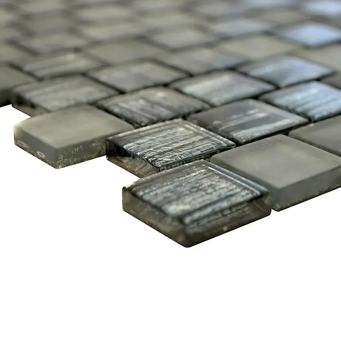 Mosaikfliese Quadrat Crystal Struktur XCM CF81 - 28,6 x 31,8 cm, Schwarz, Glänzend - Detailaufnahme