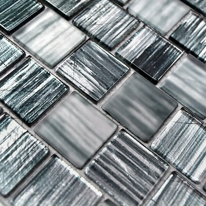 Mosaikfliese Quadrat Crystal Struktur CM CF41 - 28,6 x 31,8 cm, Schwarz, Glänzend - Detailaufnahme