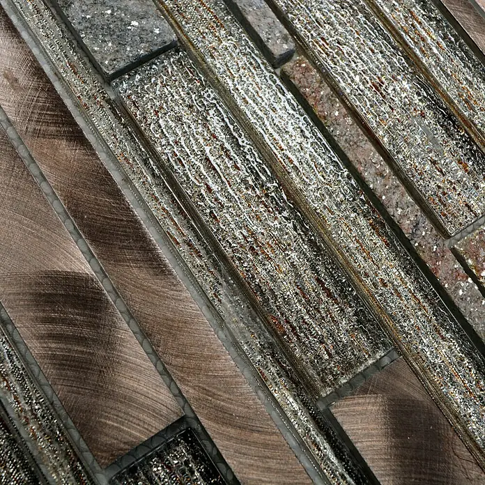 Mosaikfliese Verbund Crystal XAM GV74 - 29,8 x 31 cm, Beige/Braun, Glänzend - Detailaufnahme