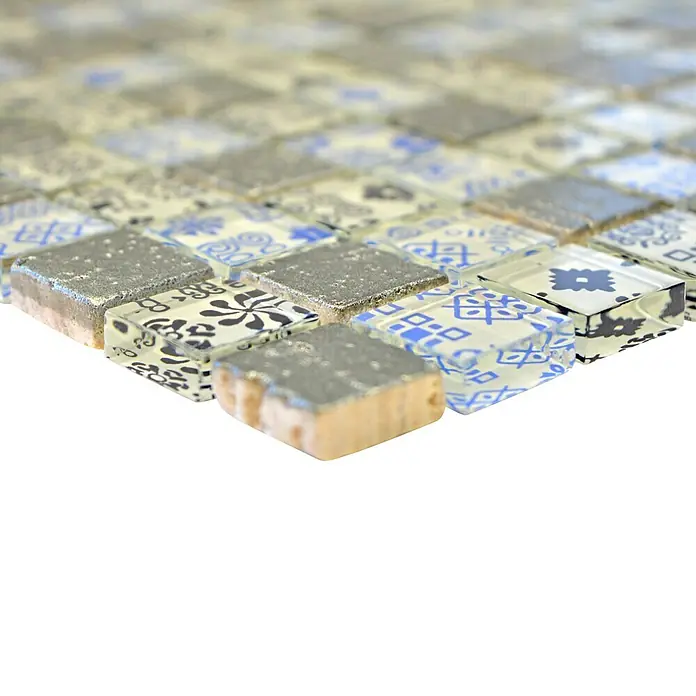Mosaikfliese Quadrat Crystal Struktur XCM CB07 - 30 x 30 cm, Schwarz/Blau, Glänzend - Detailaufnahme