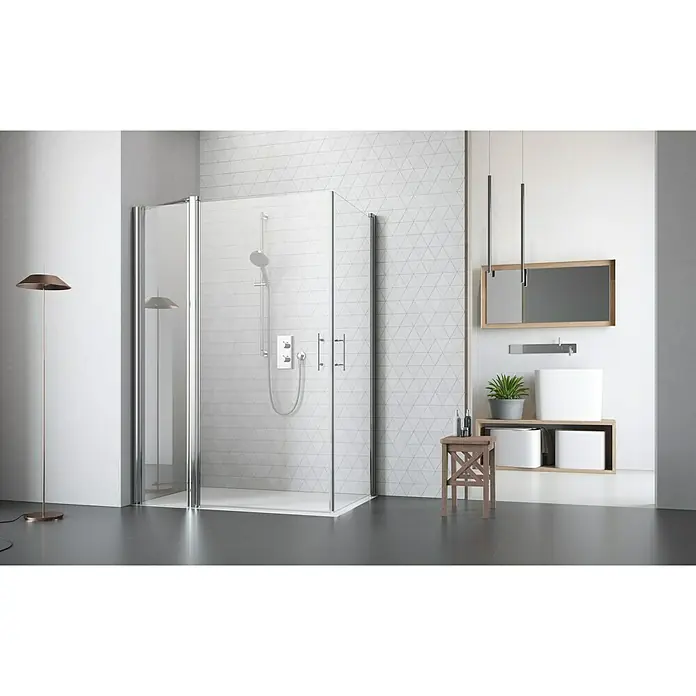 Camargue Vario Eckdusche S1+S16+S1 - Stärke: 6 mm, Silber, 135 x 75 x 195 cm - Vorderansicht