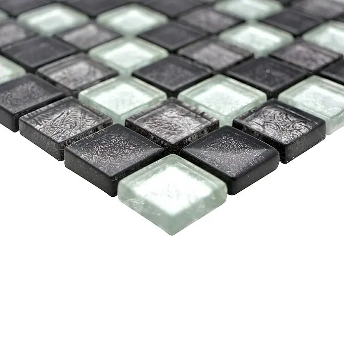 Mosaikfliese Quadrat Crystal Mix CM 4BS13 - 30 x 30 cm, Schwarz/Silber, Glänzend - Detailaufnahme