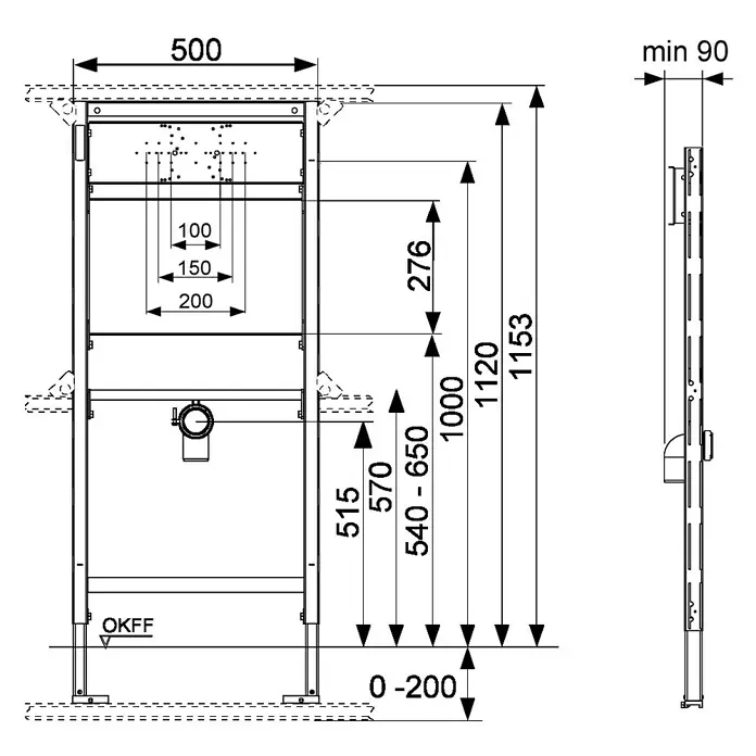 Tece Profil Waschtisch-Vorwandelement - 9 x 50 x 112 cm, Geeignet für: Ausgussbecken, Pulverbeschichtet