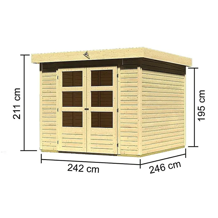 Karibu Gartenhaus Askola - L x B: 246 x 242 cm, Wandstärke: 19 mm, Flachdach, Natur - Rechte Seitenansicht