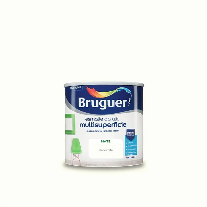Bruguer Esmalte de color Acrylic Multisuperficie - Blanco Roto, 250 ml, Mate