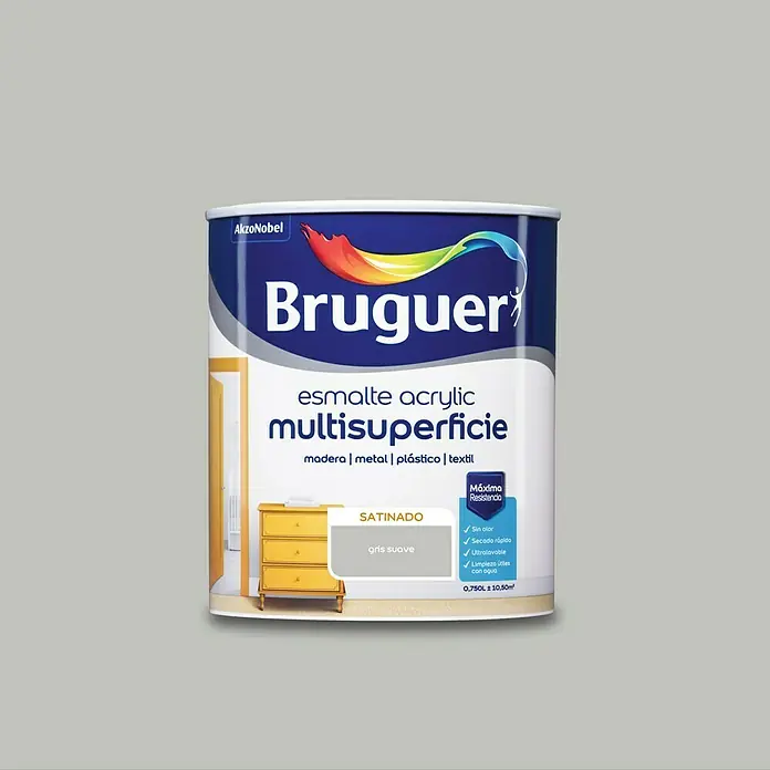 Bruguer Esmalte de color Acrylic Multisuperficie - Gris Suave, 750 ml, Satinado