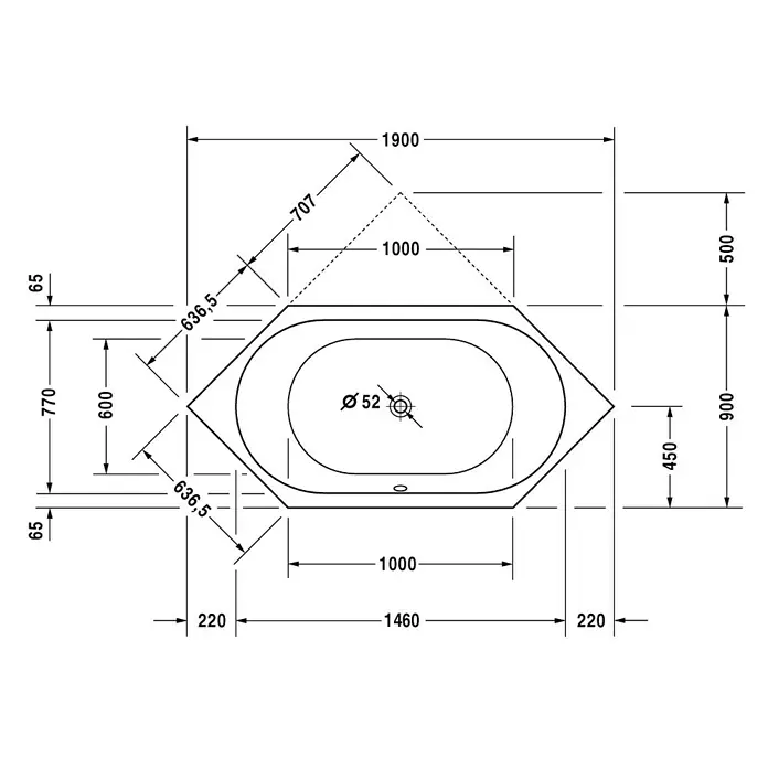 Duravit D-Code Badewanne - 190 x 90 cm, Sechseck, Sanitäracryl, Weiß - Vorderansicht