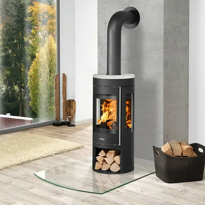 Justus Kaminofen Mino Trios 2.0 - 5 kW, Raumheizvermögen: 88 m³, Material Abdeckung: Keramik, Schwarz/Weiß