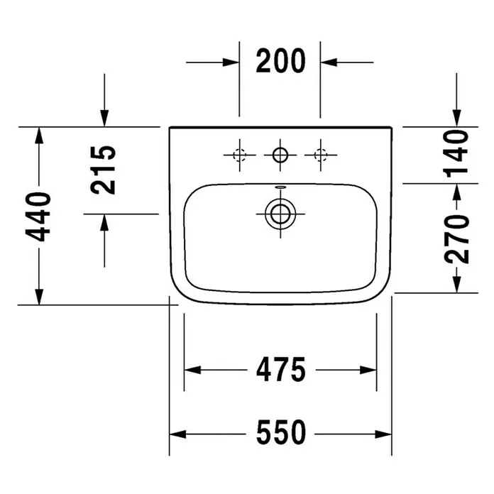 Duravit DuraStyle Waschtisch Typ 2 - 55 x 44 cm, Ohne Spezialglasur, Hahnloch: Mitte, Mit Überlauf, Weiß