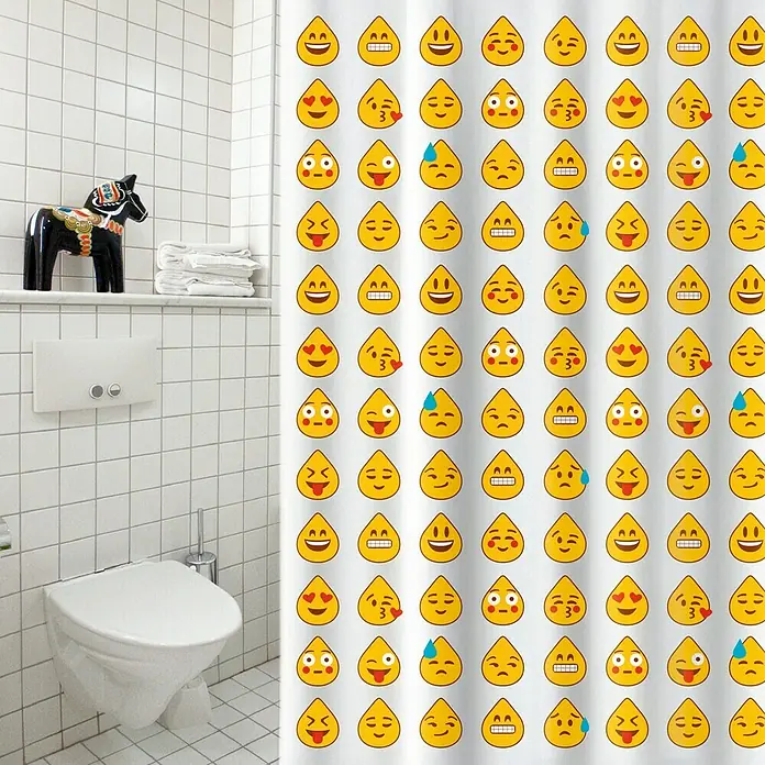 Venus Cortina de baño textil Emoticonos - An x Al: 180 x 200 cm, Blanco, Amarillo