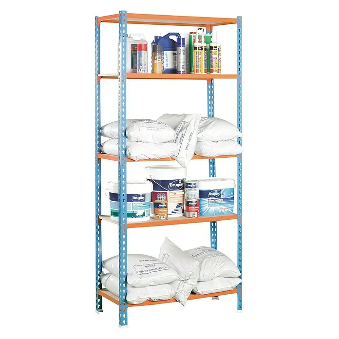 Simonrack Maderclick Estantería metálica Plus - L x An x Al: 30 x 100 x 200 cm, Capacidad de carga: 150 kg/balda, Número de baldas: 5 ud., Inserción, Azul/Naranja