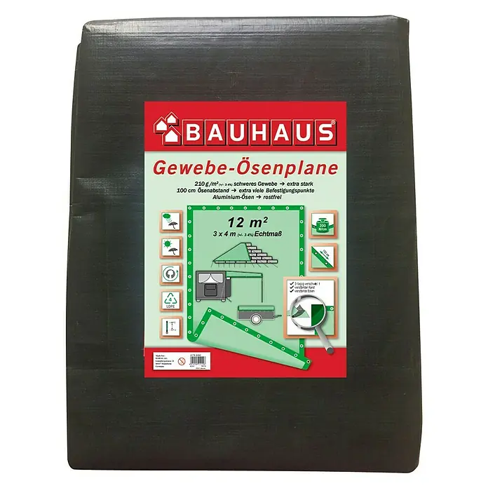 BAUHAUS Gewebe-Ösenplane - Maße: 3 x 4 m, Grammatur: 210 g/m², Kunststoff