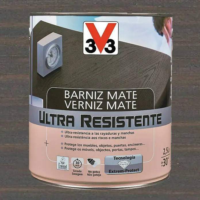 V33 Barniz para madera Mate Ultra Resistente - Wengué, Mate, 750 ml