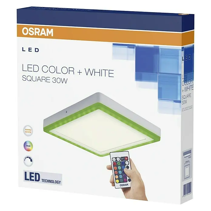 Ledvance LED-Wand- & Deckenleuchte Color & White - 30 W, L x B x H: 30 x 30 x 4,5 cm, Weiß, RGB