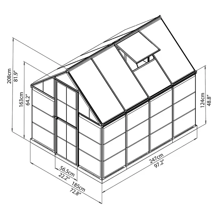 Palram – Canopia Staklenik Hybrid - 247 x 185 x 208 cm, 0,7 mm, Polikarbonat, Antracit