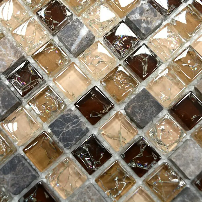 Mosaikfliese Quadrat Crystal Mix XIC 1055 - 30,5 x 30,5 cm, Dunkelbraun, Glänzend