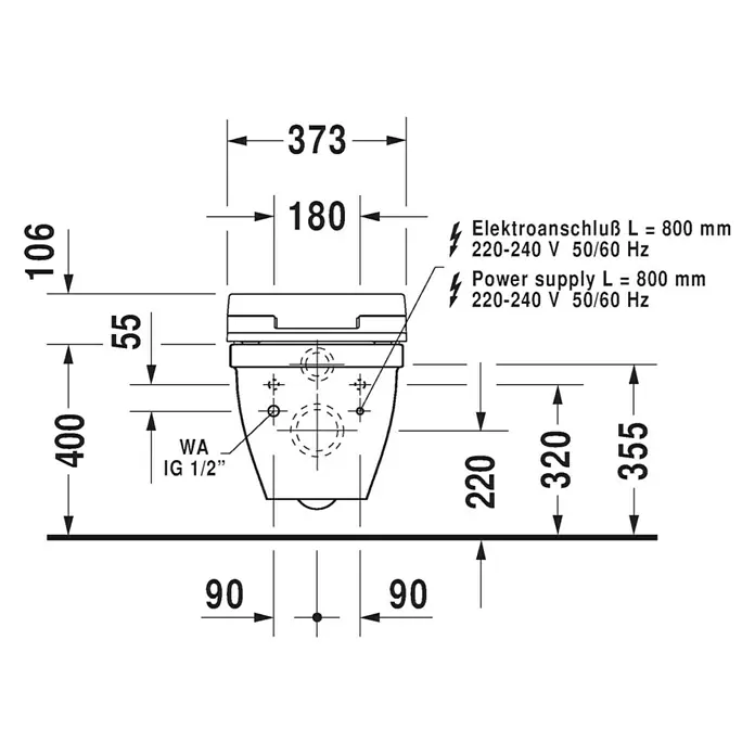 Duravit Starck 3 Wand-WC Typ 2 - Mit Spülrand, Ohne Spezialglasur, Spülform: Tief, WC Abgang: Waagerecht, Weiß