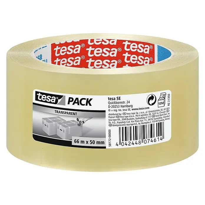Tesa Cinta de embalaje Tesapack Standard - Transparente, 66 m x 50 mm