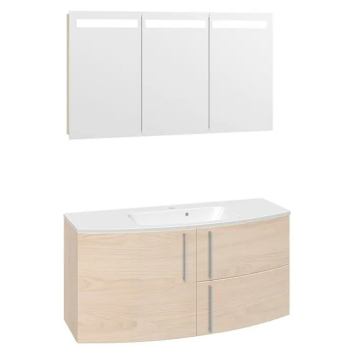 Scanbad Modern+ Badmöbel-Set - 120 cm, Anschlag: Links, 3 -tlg., Ulme, Matt