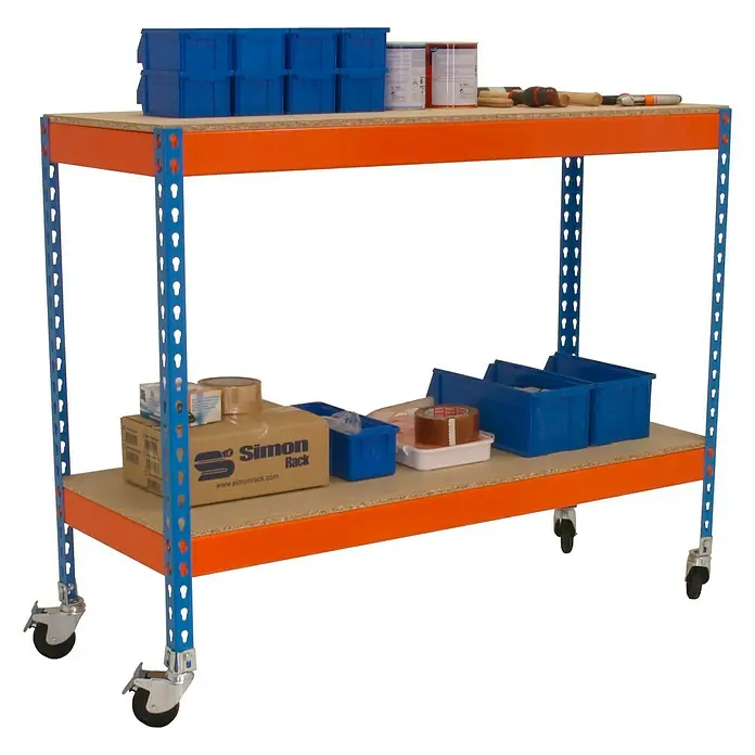 Simonrack Simonwork Mesa de trabajo Basic 2 Mobile - L x An x Al: 76 x 150 x 100 cm, Capacidad de carga: 120 kg, Azul/Naranja