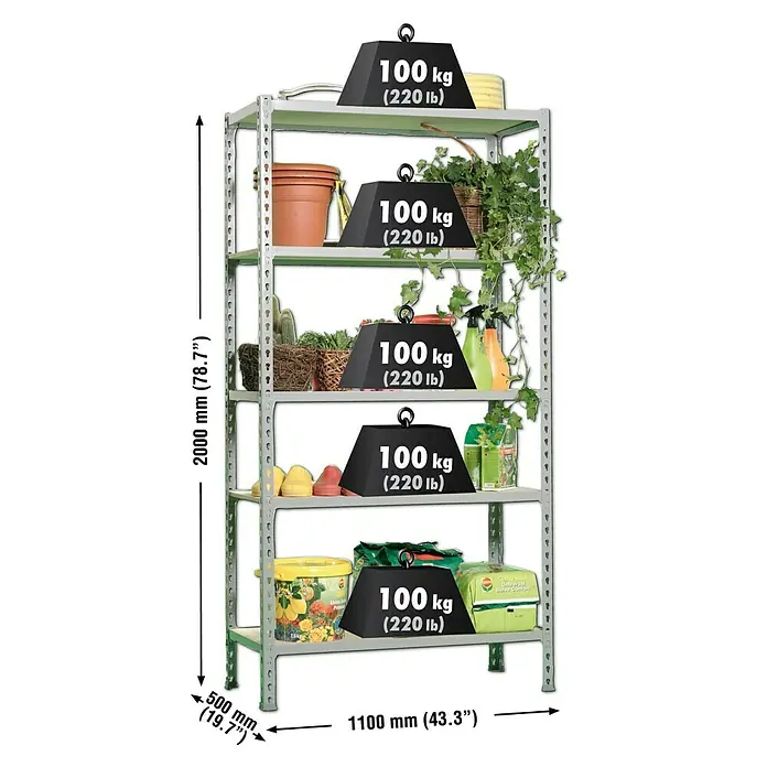 Simonrack Maderclick Estantería metálica Superplus - L x An x Al: 50 x 110 x 200 cm, Capacidad de carga: 150 kg/balda, Número de baldas: 5 ud., Inserción, Gris