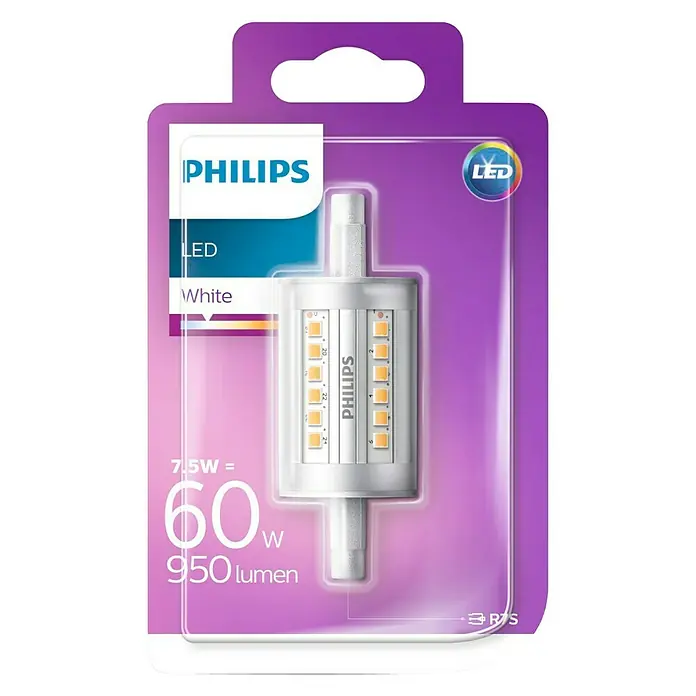 Philips Bombilla LED lineal - 7,5 W, R7s, Color de luz: Blanco cálido, Tubular