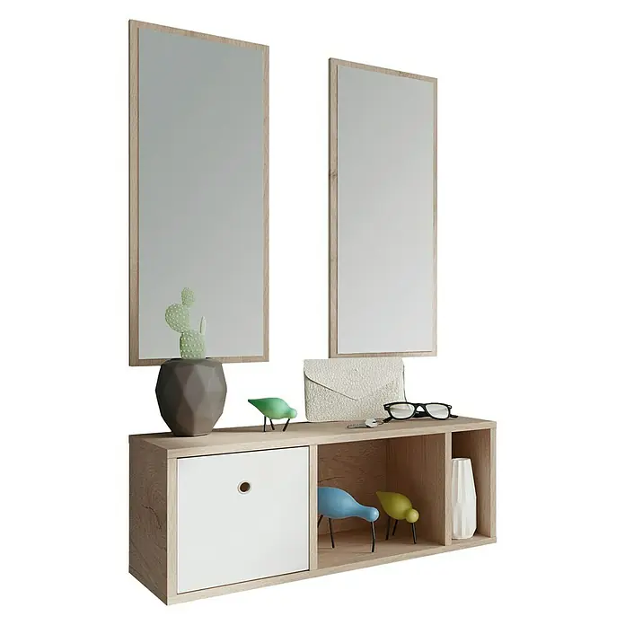 Muebles Pitarch Mueble para recibidor Nanda - Roble, Blanco, Espejo
