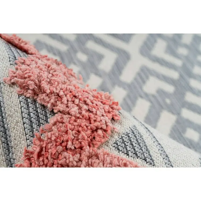 Kayoom Flachgewebeteppich Ethnie - Grau/Rot, 230 x 160 cm, 100 % Baumwolle - Detailaufnahme