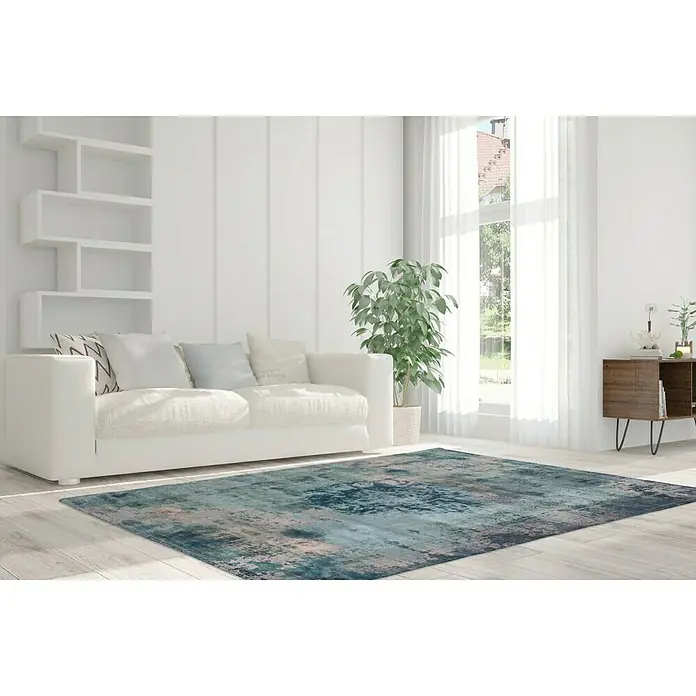 Kayoom Kurzflorteppich Vintage - Petrol, 230 x 160 cm, 100 % Polyacryl - Stimmungsaufnahme