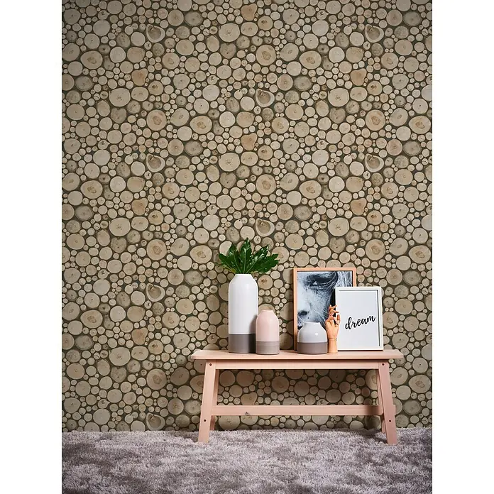 AS Creation Il Decoro Papiertapete Holzstapel - Braun, Holzoptik, 10,05 x 0,53 m - Stimmungsaufnahme