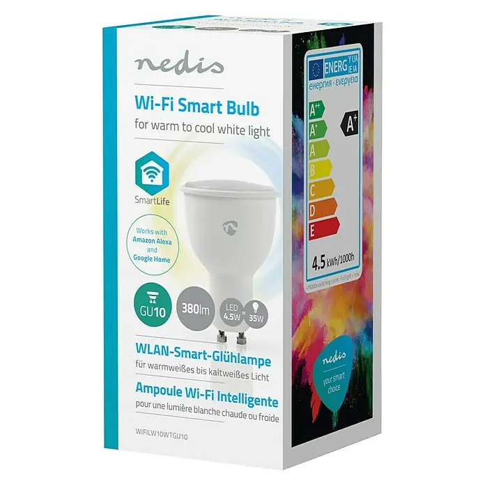 Nedis Smartlife LED-Leuchtmittel - 1 Stk., GU10, 4,5 W, Einstellbare Farbtemperatur, Dimmbar - Vorderansicht