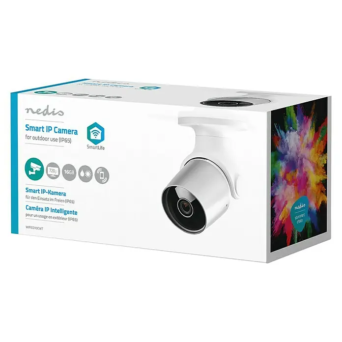 Nedis Smartlife IP-Außenkamera - Weiß, Silber, Netzbetrieben, 1.280 x 720 Pixel, IP65 - Vorderansicht