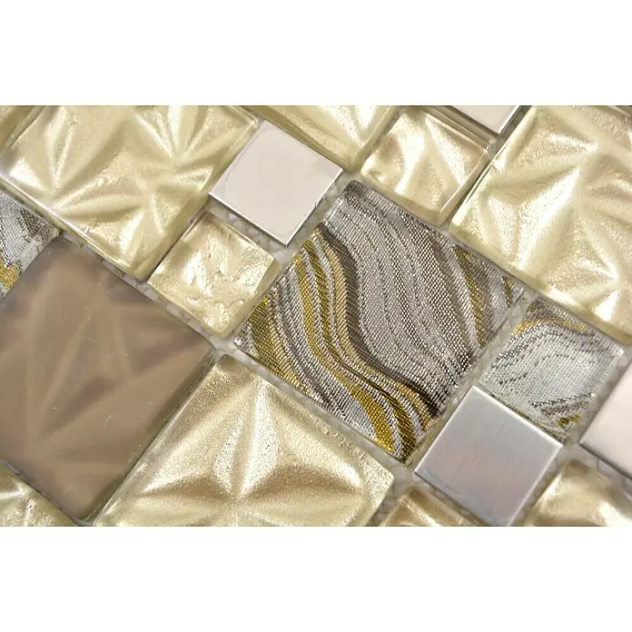 Mosaikfliese Crystal Mix XCM NIKO40 - 30 x 30 cm, Beige/Braun, Glänzend - Detailaufnahme