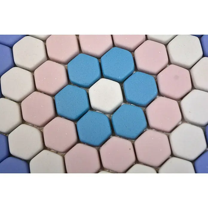 Mosaikfliese Hexagon CUBA HX9M - 18 x 17,8 cm, Blau/Rosa/Weiß, Matt - Detailaufnahme