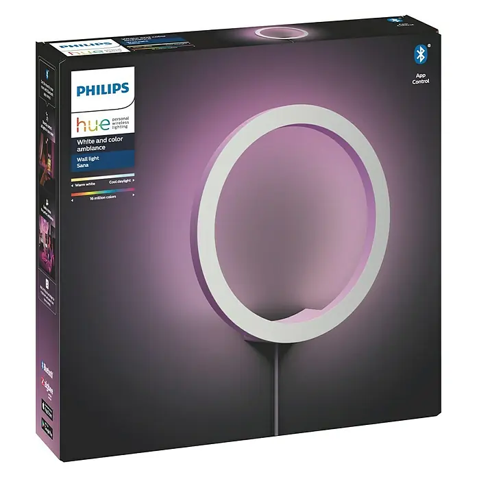 Philips Hue LED-Wandleuchte Sana - 20 W, L x B x H: 5,2 x 25,5 x 25,5 cm, Weiß, RGB - Vorderansicht