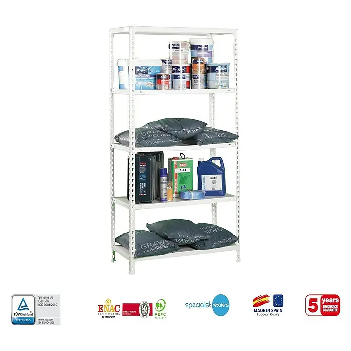 Simonrack Simonclick Estantería metálica Ecoclick Mini - L x An x Al: 30 x 80 x 180 cm, Capacidad de carga: 150 kg/balda, Número de baldas: 5 ud., Inserción, Blanco