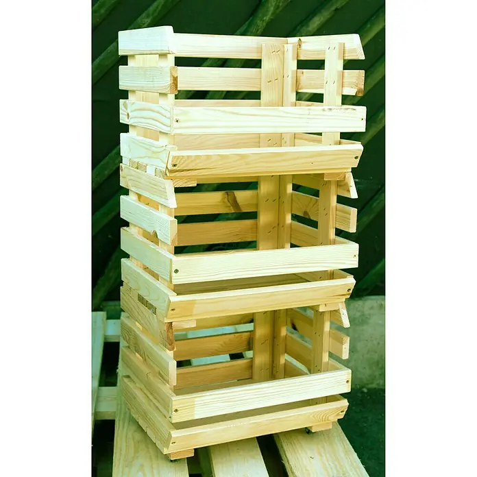 Holzkiste - L x B x H: 37 x 30 x 79 cm, Dreistöckig, 4 Rollen, Natur