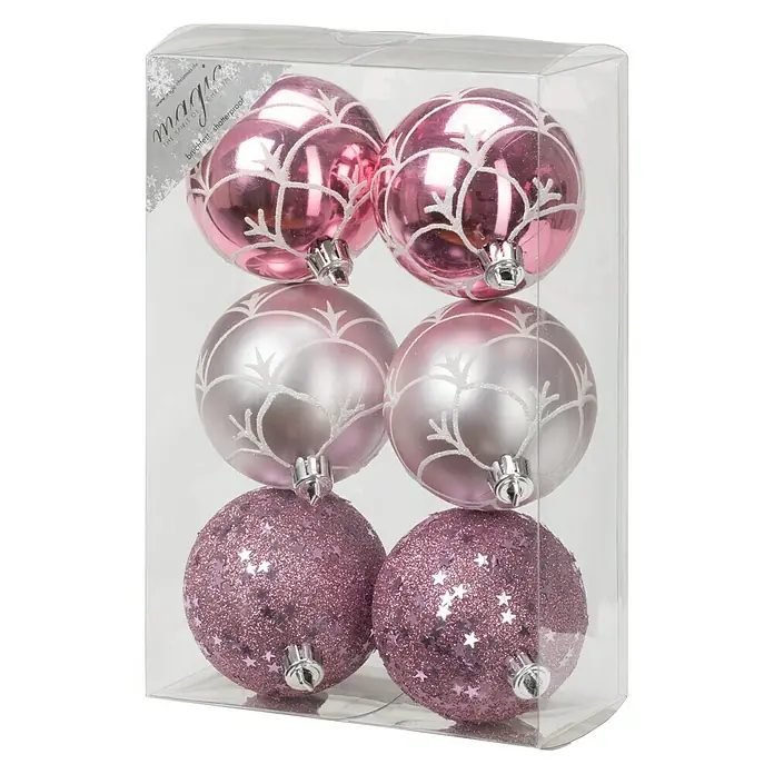 Christbaumkugel-Mix - Rosa, Perle, Kunststoff, Durchmesser: 8 cm, 6 Stk.