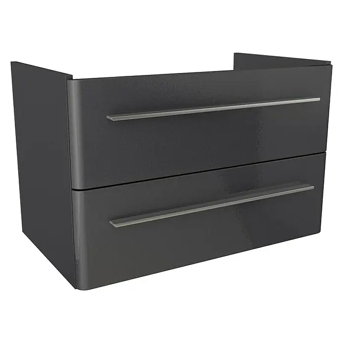 Modern 3.0 Waschtischunterschrank - 76 x 49 x 48,7 cm, 2 Schubkästen, Grafit, Hochglanz - Linke Seitenansicht